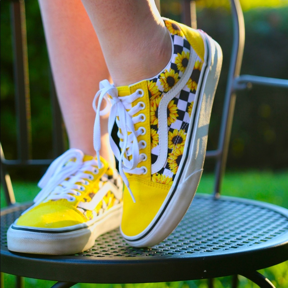 Brand new condition, worn once, size 9 customized sunflower vans, true to size